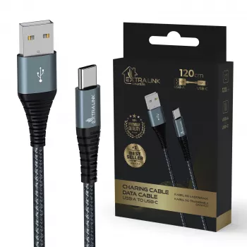 Cabo USB-A para USB-C Extralink Smart Life 15W, 120 cm, trançado em nylon, preto