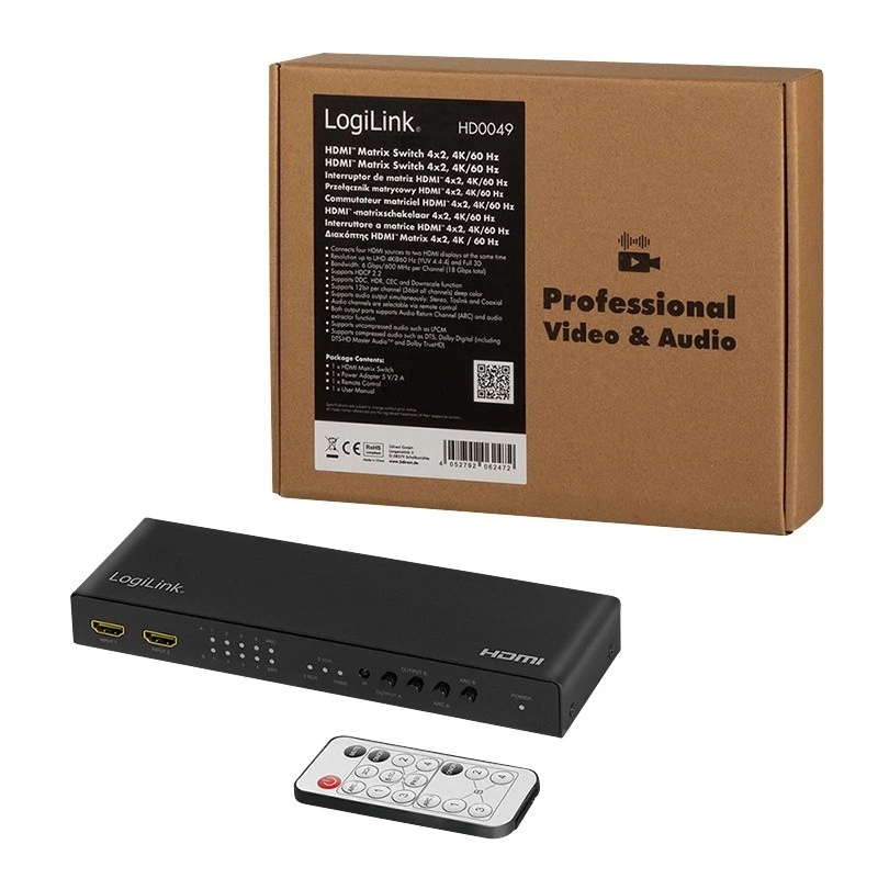 Switch HDMI 4x2 portas 4K/60Hz