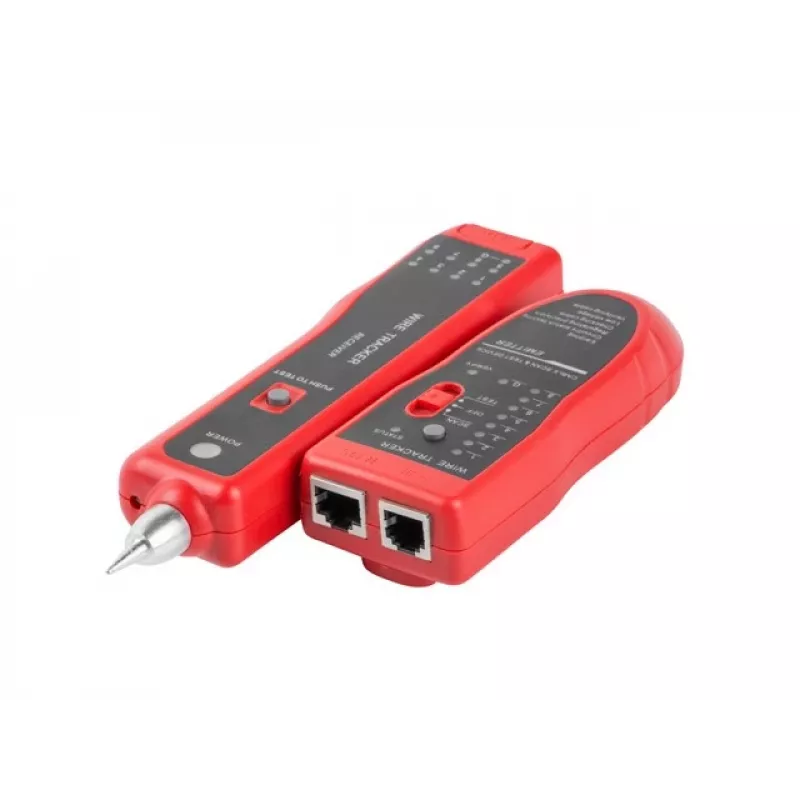 Testador de cabos de rede LANBERG NT-0501 — suporte RJ-11/RJ-12/RJ-45, comprimento máx. 250 m, bateria integrada, indicadores LED, preto