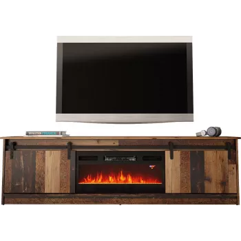 Móvel de TV Cama Meble GRANERO com móvel de lareira, 2000×567×350 mm, aglomerado/MDF, 2 portas de correr, mate, madeira envelhecida