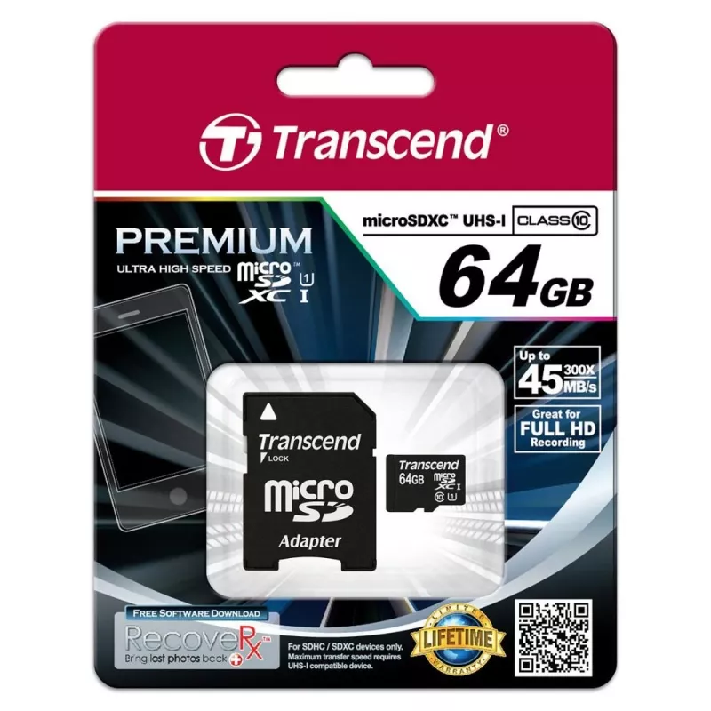 Memória flash Transcend 64 GB MicroSDXC UHS-I TS64GUSDU1