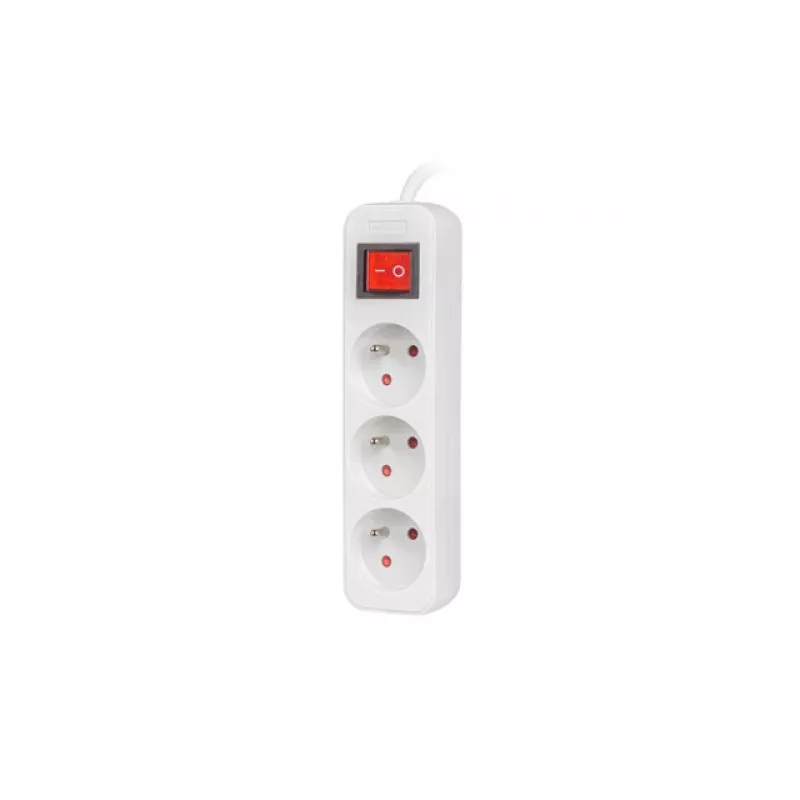 Cabo de extensão elétrica LANBERG PS1-03E-0300-W — cabo de 3 m, 3 tomadas Type E AC, branco, interior