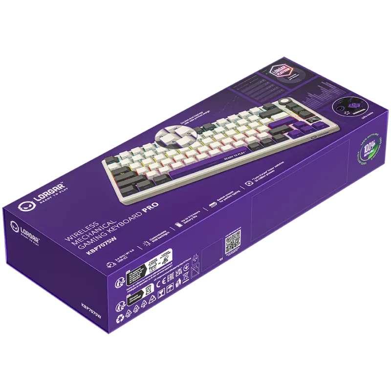 LORGAR KBP7075W, teclado gaming mecânico 75% sem fios Pro, bege, layout EN