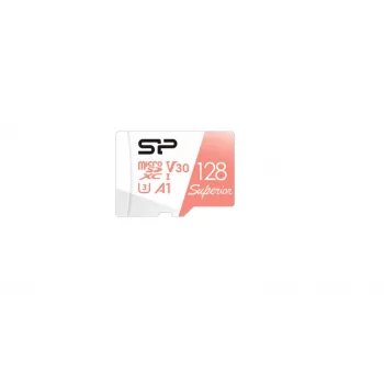 Cartão MicroSDXC Silicon Power Superior 128GB UHS‑I Class 10 U3 V30, 100/80 MB/s, branco/pêssego