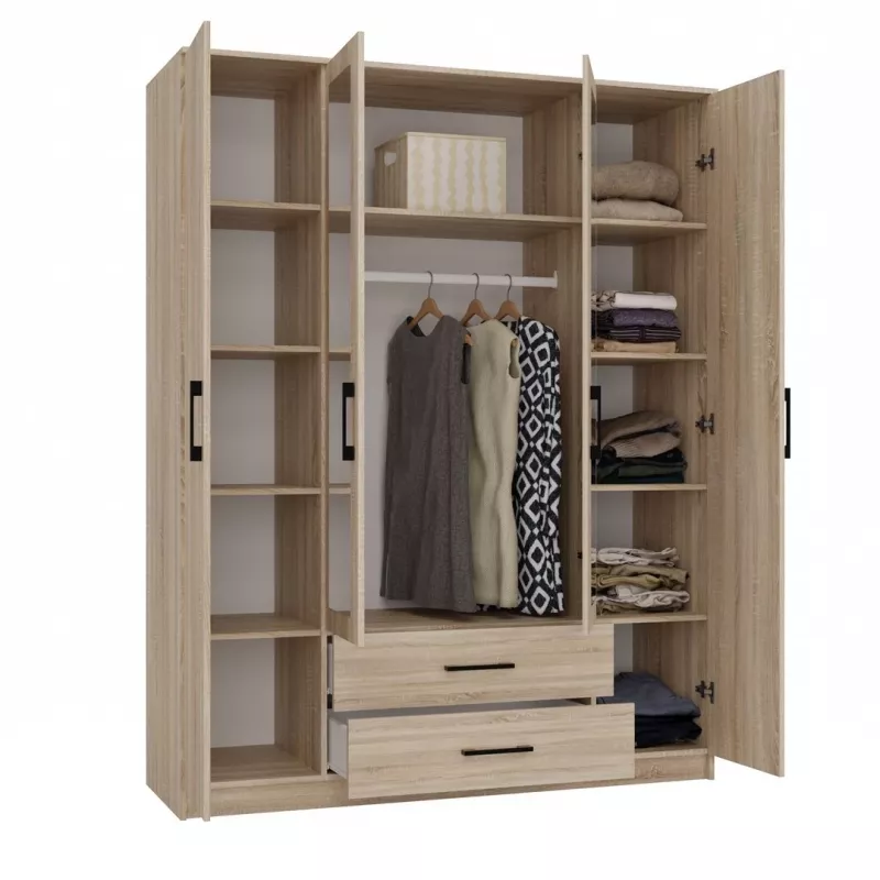 Roupeiro Topeshop ROMANA 160 SON 11 prateleiras 4 portas carvalho