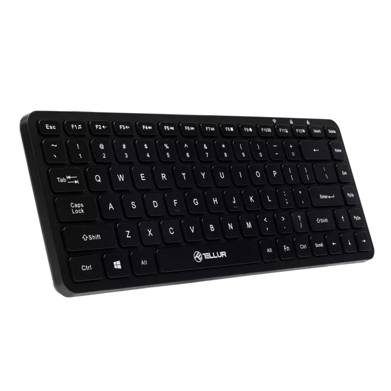 Mini teclado sem fios Tellur TLL491251 preto design compacto, layout portátil