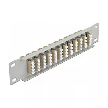 Patch panel de fibra ótica DeLOCK 10 polegadas 12 portas LC quad bege 1U cinzento