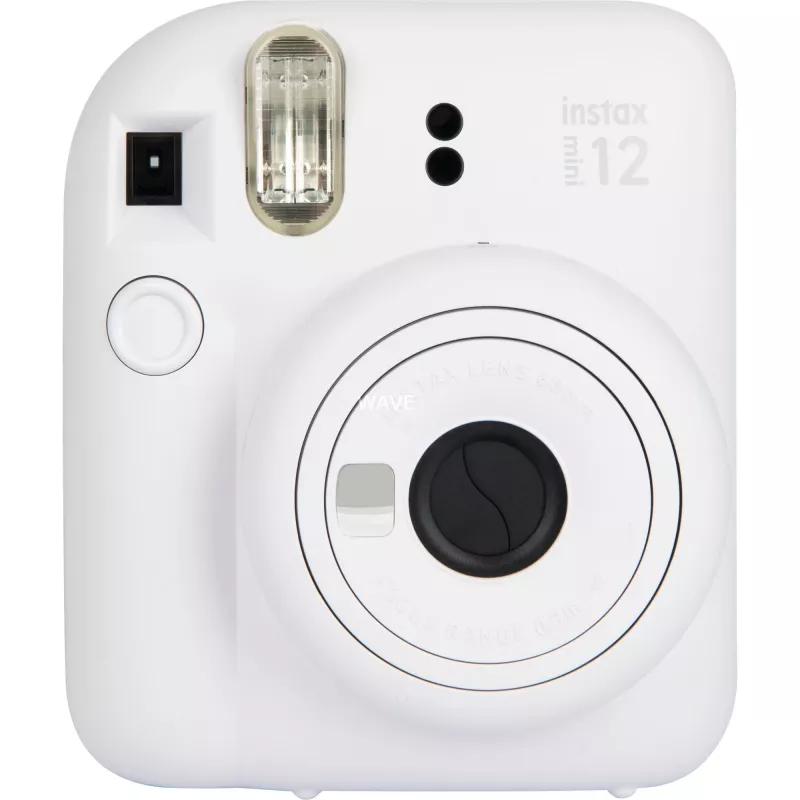 Máquina fotográfica instantânea Fujifilm Instax Mini 12 branca — impressões 86×54 mm, distância focal 60 mm, pilha AA