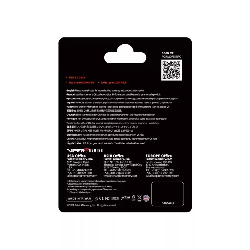 SSD portátil externo Patriot Viper PVP30 Duo Compact 1TB 1000MB/s USB A+C 3.2 Gen2 (PVP301TB28UDG)