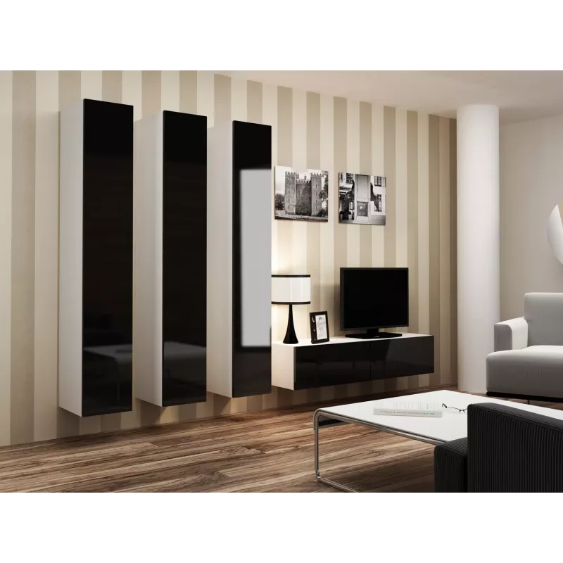 Cama conjunto de armários de sala VIGO 14 branco/preto brilhante