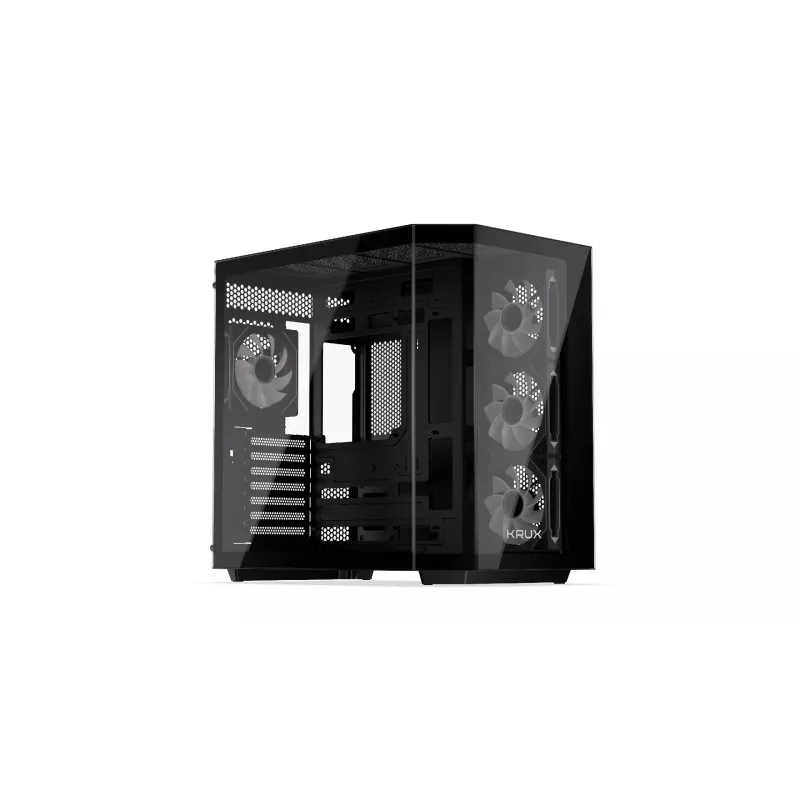 Krux Empero KRXD010 caixa de PC Midi Tower, ATX, vidro temperado, 4 ventoinhas ARGB de 120 mm, preta - placa gráfica até 420 mm, dissipador de CPU até 155 mm, 2x 3,5" + 3x 2,5" baias