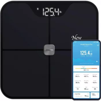 Balança de gordura corporal iHEALTH Nexus Pro HS2SPRO — sem fios, peso máx. 181 kg, medição de IMC, preta