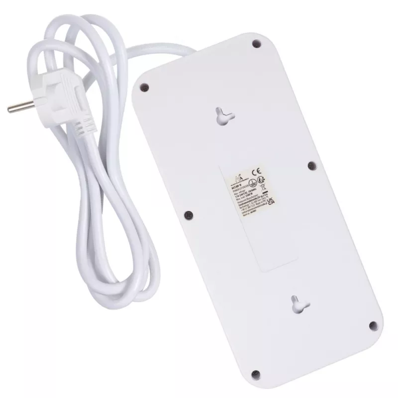 Extensão elétrica MACLEAN MCE389 W — 6 tomadas, 4×USB-A, 1×USB-C, 2500W, 110–240V, cabo de 1,5 m, branco