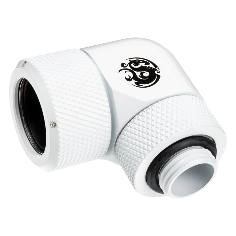 Bitspower BP-DWE90RMLA16 Advanced Multi-Link conector adaptador de 90°, G1/4 macho para tubo rígido de 16 mm de diâmetro exterior, rotativo, branco