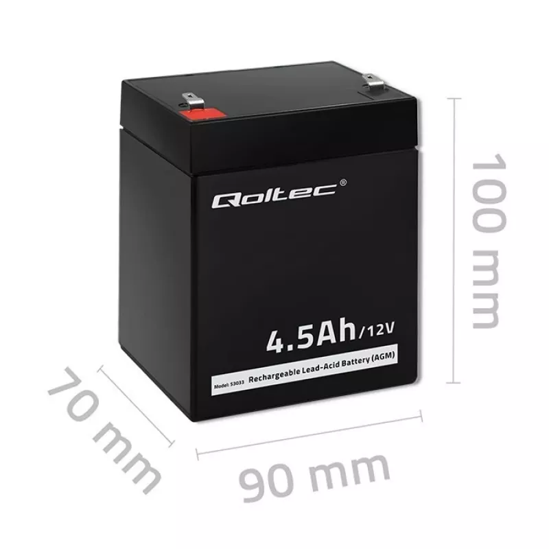 Qoltec 53033 bateria AGM 12 V 4,5 Ah, máx. 1,35 A, sem manutenção