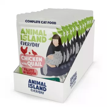 ANIMAL ISLAND frango com filetes de codorniz em caldo - comida húmida para gatos - 12x85g