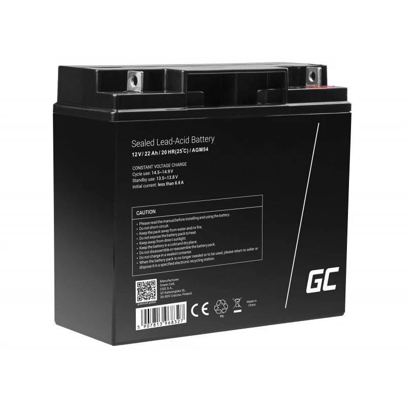 Bateria de automóvel Green Cell AGM54 12V 22Ah AGM sem manutenção, 167×77×181 mm, 5,6 kg