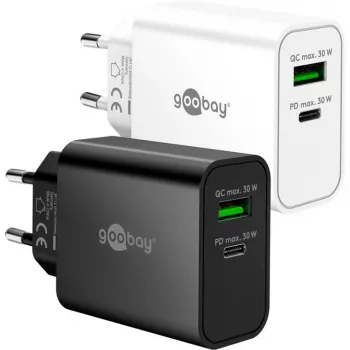 Carregador rápido duplo Goobay USB-C PD GaN 30 W preto (75335)