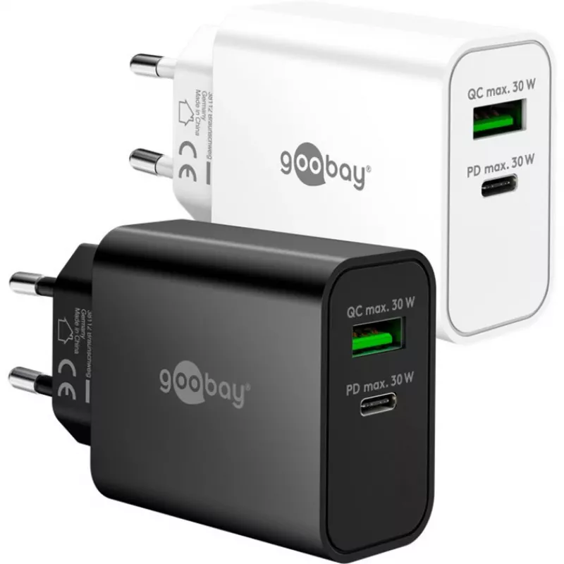 Carregador rápido duplo Goobay USB-C PD GaN 30 W preto (75335)
