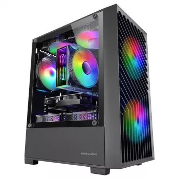 Caixa de PC TACENS Mars Gaming MC-VORTEX Mini Tower Mini-ITX/Micro-ATX Vidro Temperado Preto, 3x120mm, GPU de 27,3 cm, dissipador de CPU de 162 mm