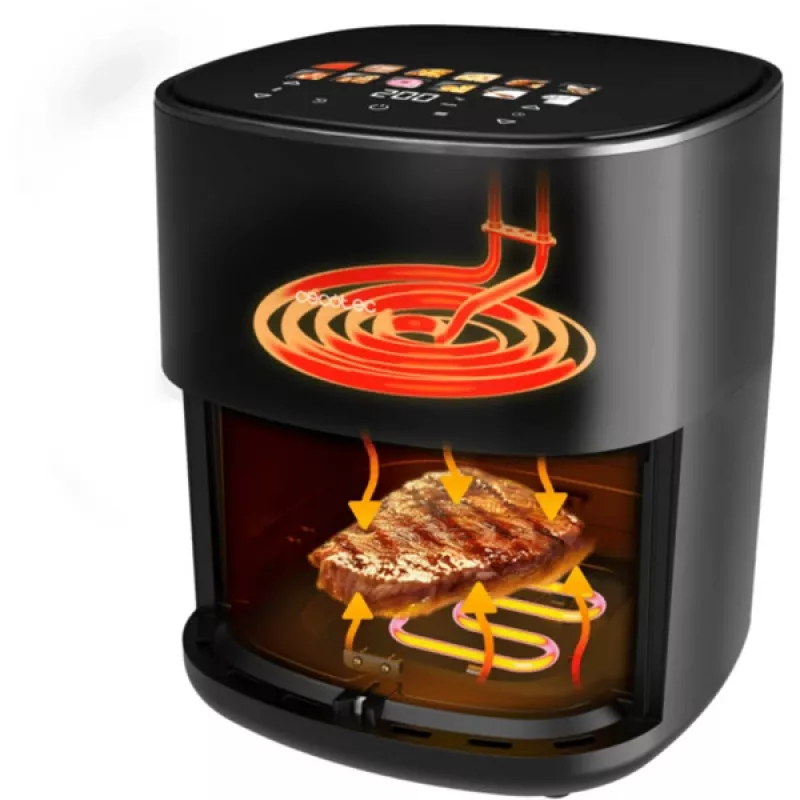 Fritadeira de ar quente Cecotec Cecofry&Grill Duoheat 6500, 6,5 L, 2200 W, ecrã tátil LCD, preto
