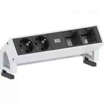 Tomada Bachmann 902211 — 2x tomadas AC Schuko (Type F), alumínio e plástico, preto/branco