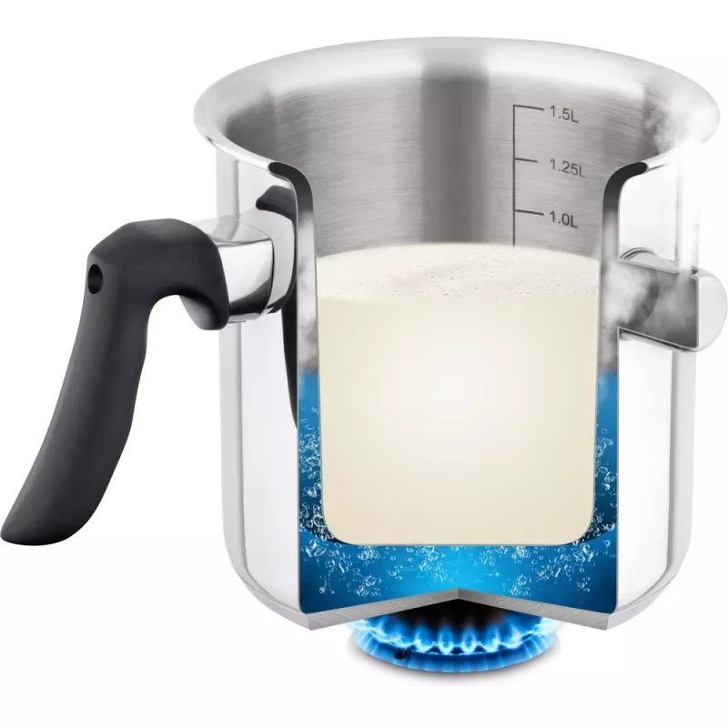 Leiteira LAMART LT1068, aço inoxidável de parede dupla, fundo sanduíche, 1,5 L, apito, escala de volume