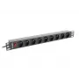 Unidade de distribuição de energia LANBERG PDU-09E-0300-BK — 9x tomadas tipo E, 16 A, 220–250 V, cabo de 3 m, rack 1U, 19 polegadas