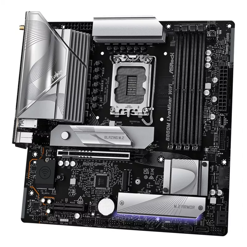 Placa-mãe ASRock B860M LiveMixer WiFi — Intel B860, LGA 1851, micro ATX, DDR5, 4x DIMM, Wi‑Fi 6E, 2.5Gb LAN