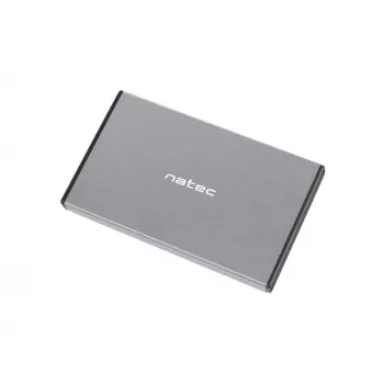 Caixa externa para HDD/SSD NATEC Rhino GO — 2,5 polegadas SATA, 9,5 mm, USB 3.0, alumínio, cinzento, até 4 TB