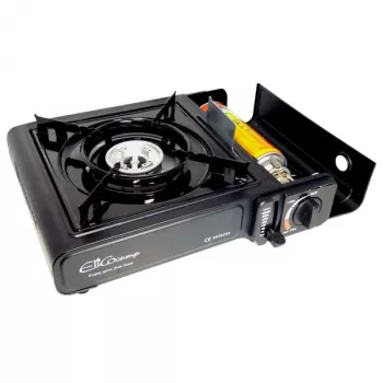 Fogão de campismo portátil a gás ELICO BDZ-155B para cartuchos de 2,2 kW, acendimento piezoelétrico.