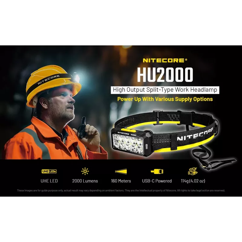 Lanterna frontal Nitecore HU2000, 10 LEDs, bateria de iões de lítio recarregável por USB, alumínio+policarbonato, IP68 à prova de água