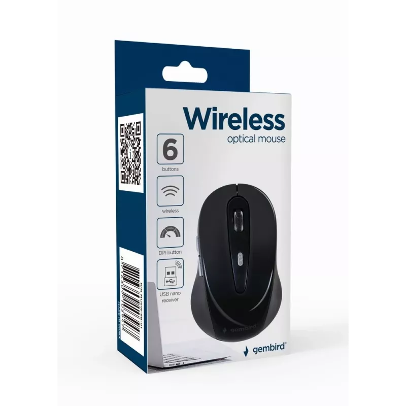 Gembird MUSW-6B-01 Rato Escritório Destro RF Sem fios Ótico 1600 DPI