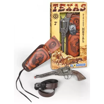 Revólver de cowboy de brinquedo em metal Pulio 155150/0 com coldre removível, réplica single-action