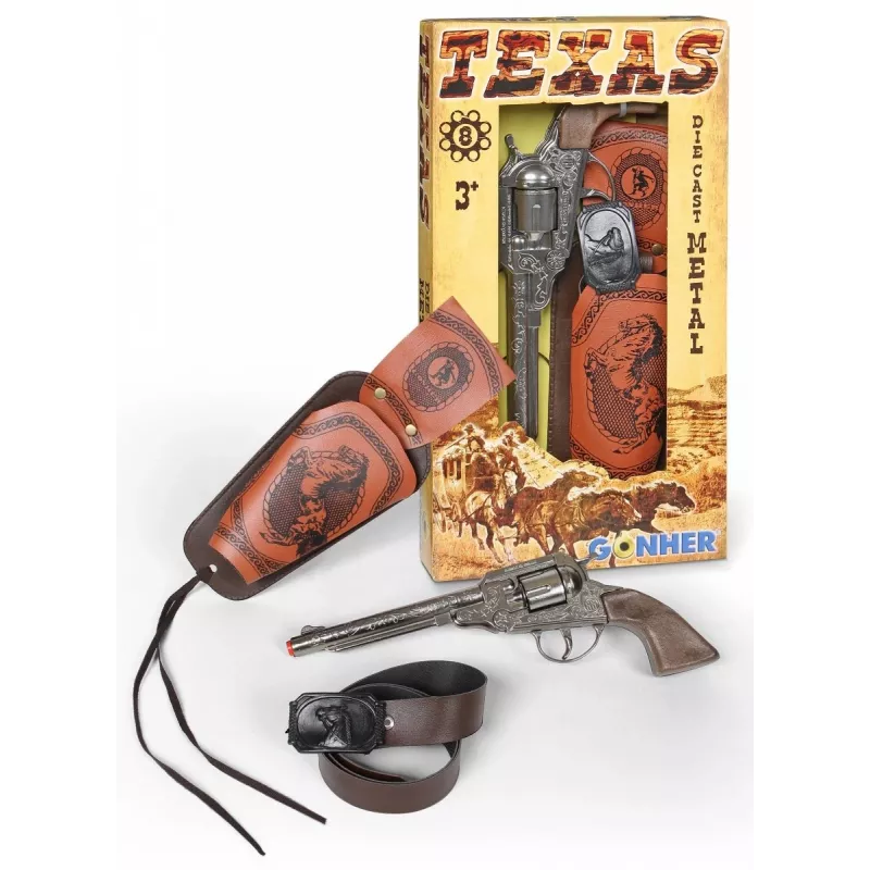 Revólver de cowboy de brinquedo em metal Pulio 155150/0 com coldre removível, réplica single-action