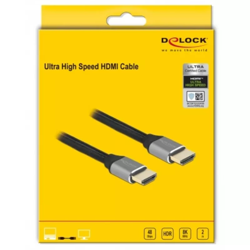 Cabo HDMI Delock Ultra High Speed 48 Gbps 8K 60 Hz cinzento 2 m certificado