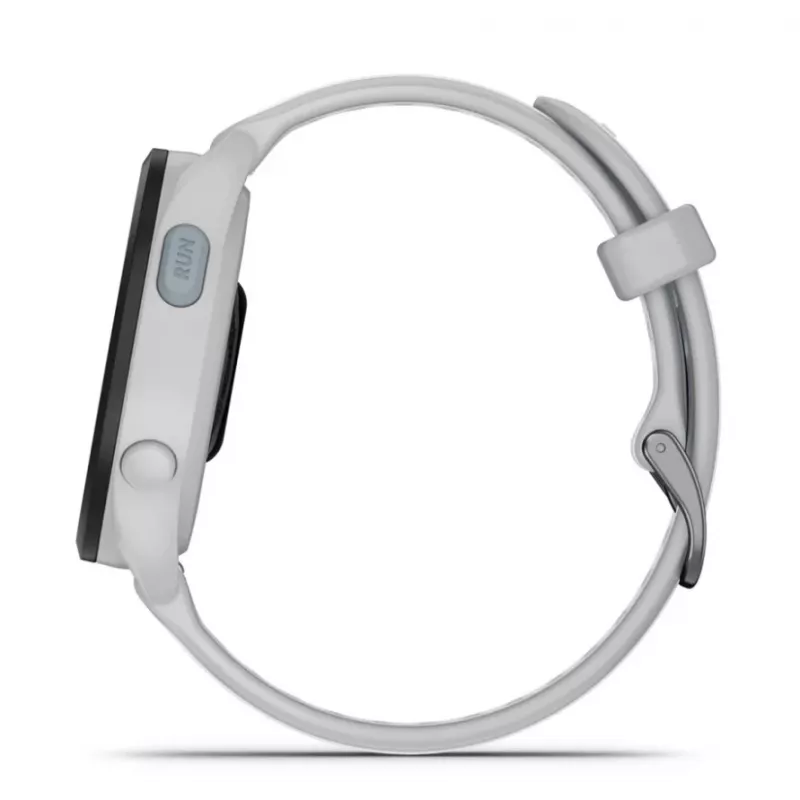 Smartwatch GARMIN Forerunner 165 — GPS, AMOLED 1,2 polegadas, 4 GB, 5 ATM, 11 dias de bateria, Caixa cinzenta, Bracelete branca
