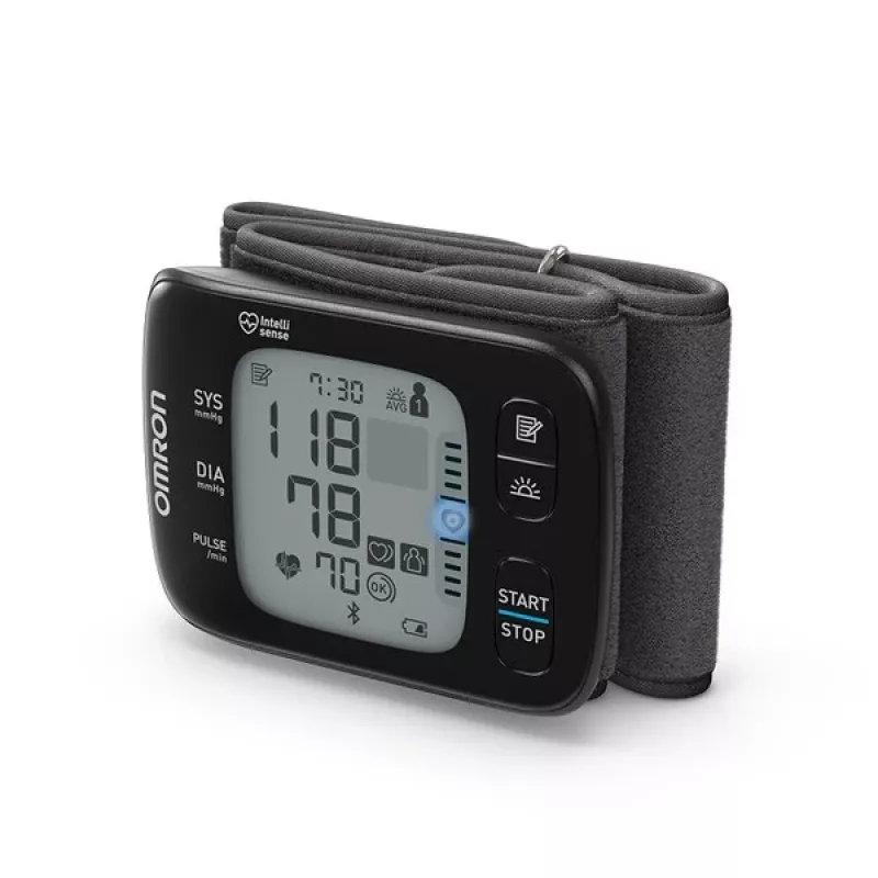 Medidor de tensão arterial de pulso Omron RS7 Intelli IT automático 2 utilizadores