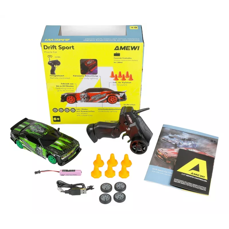 Amewi 21132 Drift Sport Muscle Car 4WD 1:24 RTR, verde, 6+