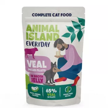 Alimento húmido para gatos animal island Everyday Carne de vitela em geleia — 12 x 85 g saquetas, gatos adultos, sem açúcar, sem soja e sem glúten
