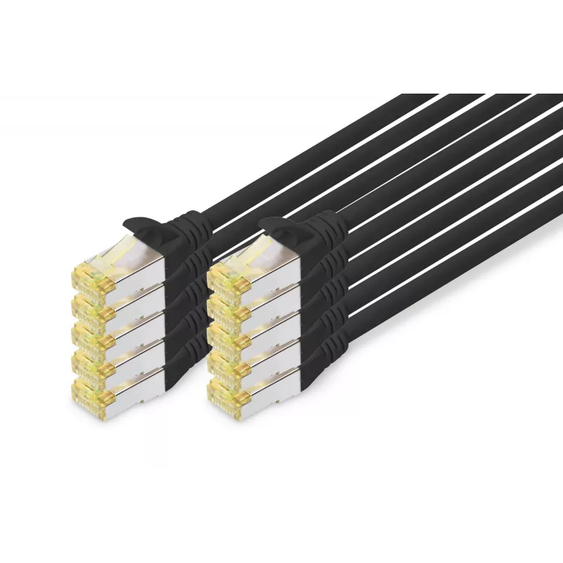 DIGITUS Cabo de rede CAT6A S/FTP, 1 m, preto, pack de 10