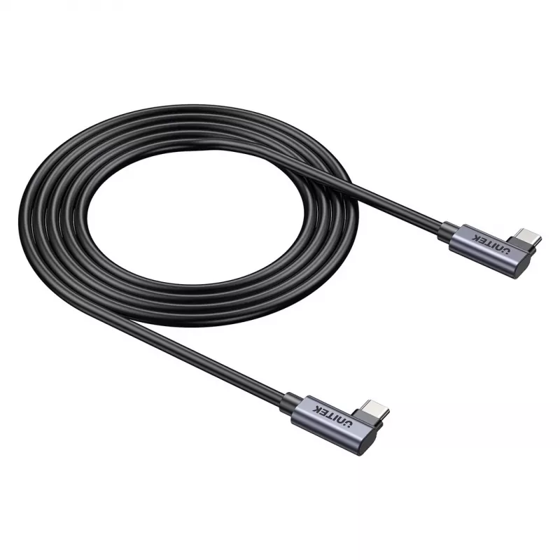 Cabo USB-C Unitek C14147ABK01 90°–90° PD 100W 0,5 m, angular para angular, preto