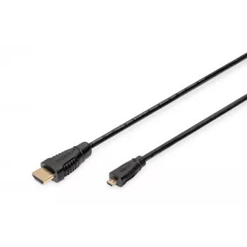 Digitus ASSMANN - Cabo HDMI com Ethernet - 19 pinos micro HDMI Type D macho para HDMI macho - 1 m - Isolamento triplo - preto (AK-330115-010-S)
