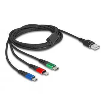 DeLOCK 90156 Cabo de carregamento USB 3 em 1, Type-A para Lightning / Micro USB / USB Type-C, 2 m, multicolor