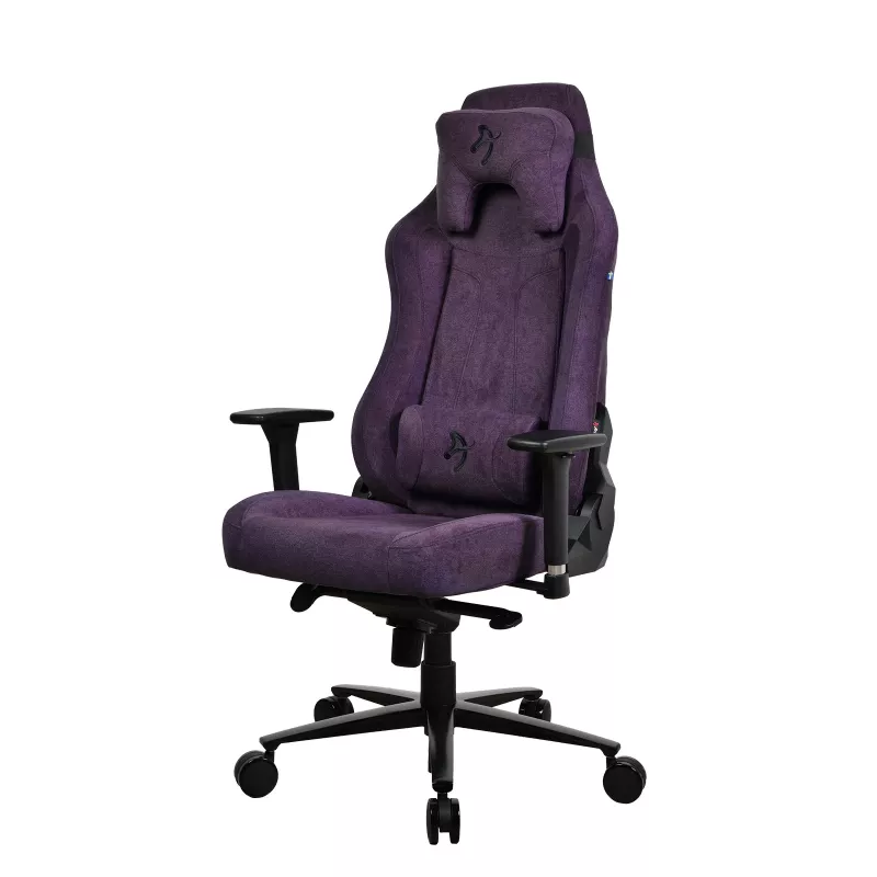 Cadeira gaming Arozzi Vernazza SoftFabric roxa — design ergonómico, braços e altura ajustáveis