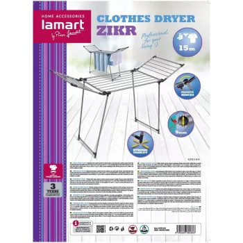 Estendal LAMART LT8104 tamanho 15 M — estendal rotativo para interior e exterior, 15 m de comprimento de estendal