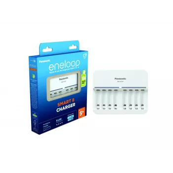 Carregador de interior Panasonic BQ-CC63 — carrega 8 AA/AAA, 100–240 V, branco