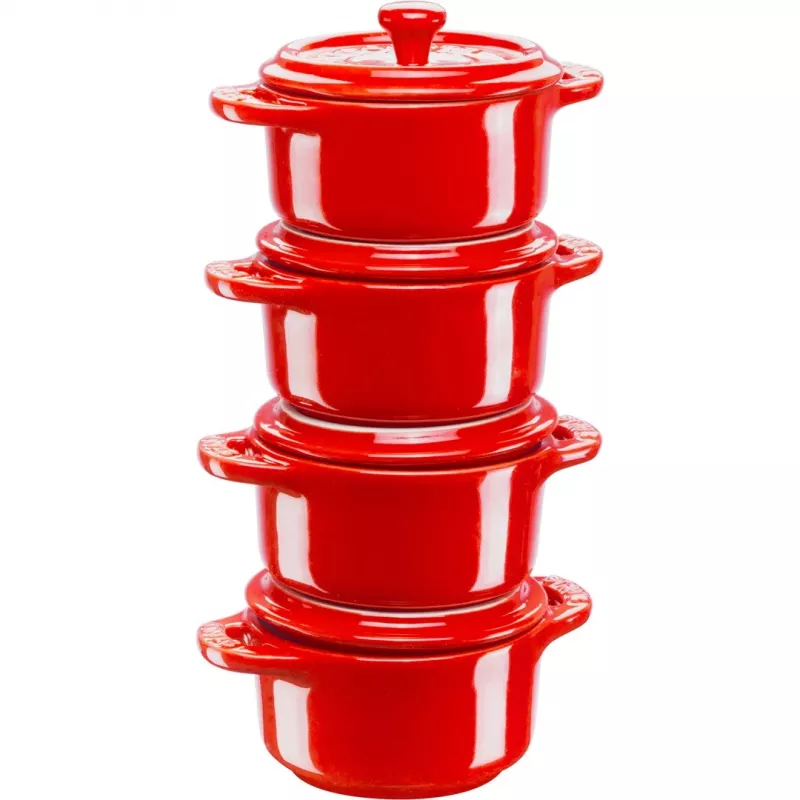 Mini Cocotte Staub redonda, 4 unid. - 200 ml, vermelho