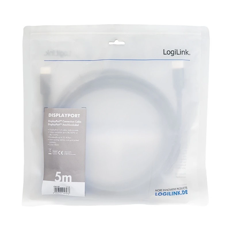 Cabo DisplayPort LogiLink CV0139 5 m preto