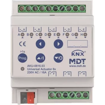 MDT AKU-0816.03 Atuador universal, 8 canais, 4TE REG, 16 A, 230 VAC, 100 µF, 15 EVG